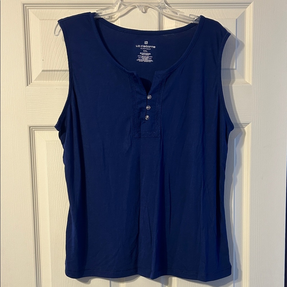 Liz Claiborne Sleepwear Deep Blue Navy Sleeveless Henley Tank XXL